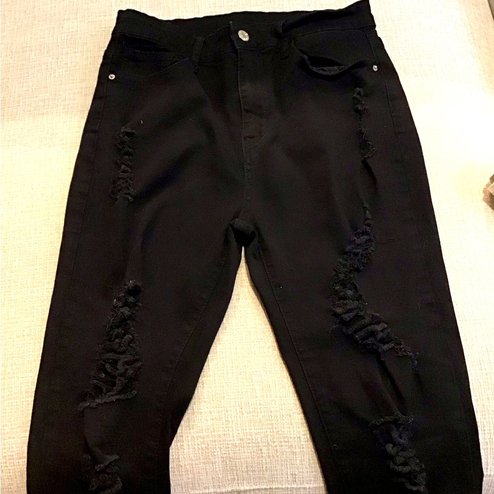 Shein Black Large Ripped Jeans